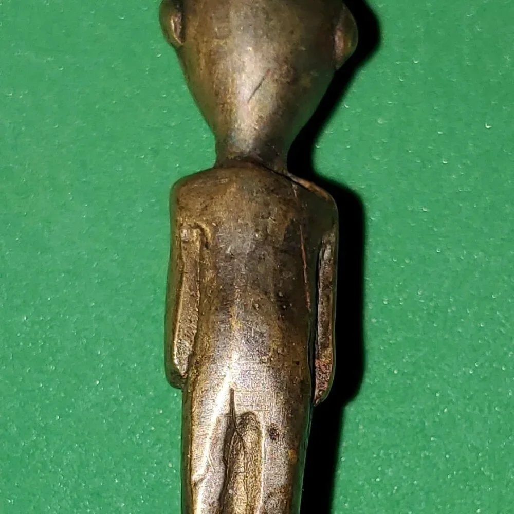 Antique Wide Bowl Spoon With Three Figures, Possibly Handmade